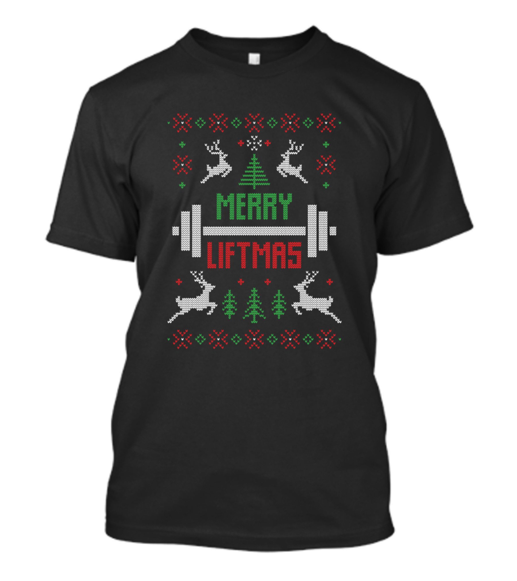 Merry Liftmas Reindeer Tree Barbell Holiday T-Shirt