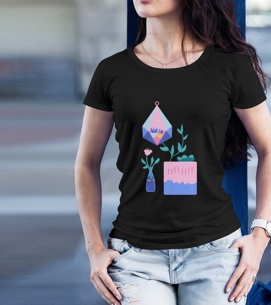 Plant Terrarium Succulent Geometric Vase T-Shirt