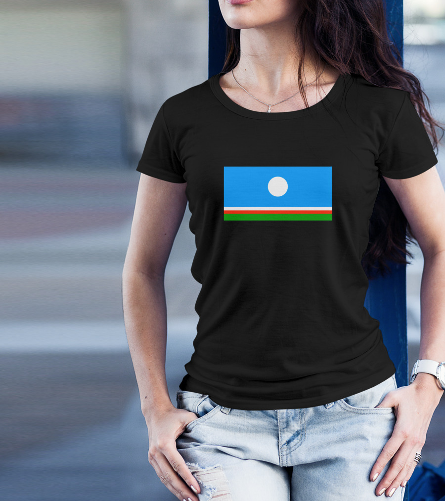 Sakha Flag With Blue, White, Red, Green Stripes And White Circle T-Shirt