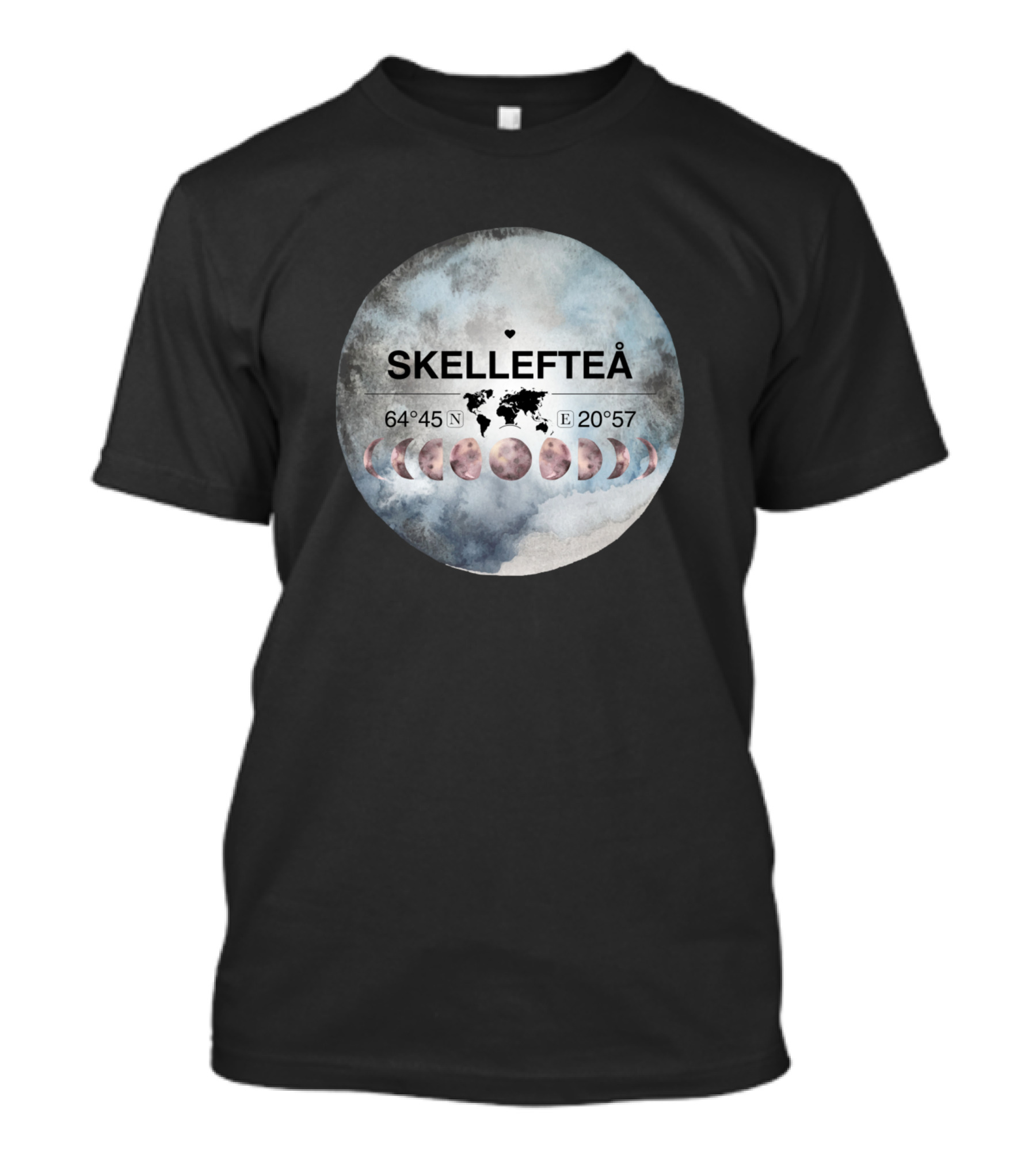 Skellefteå Sweden Coordinates Moon Phases Watercolor Map T-Shirt