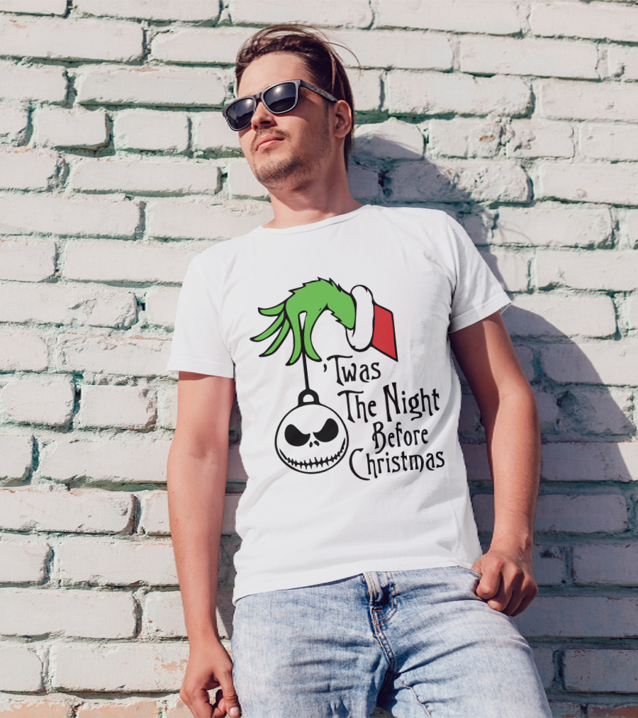 'Twas The Night Before Christmas Grinch Hand Jack Skellington T-Shirt