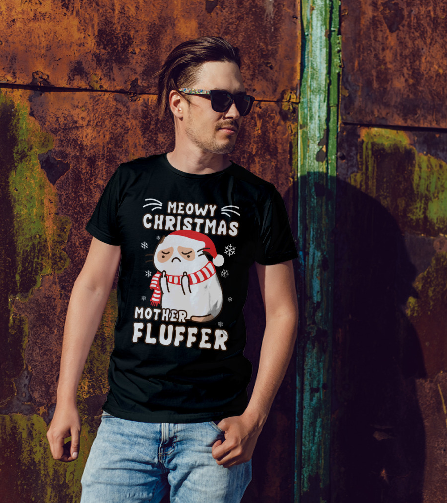 Meowy Christmas Mother Fluffer Santa Cat Snowflakes T-Shirt