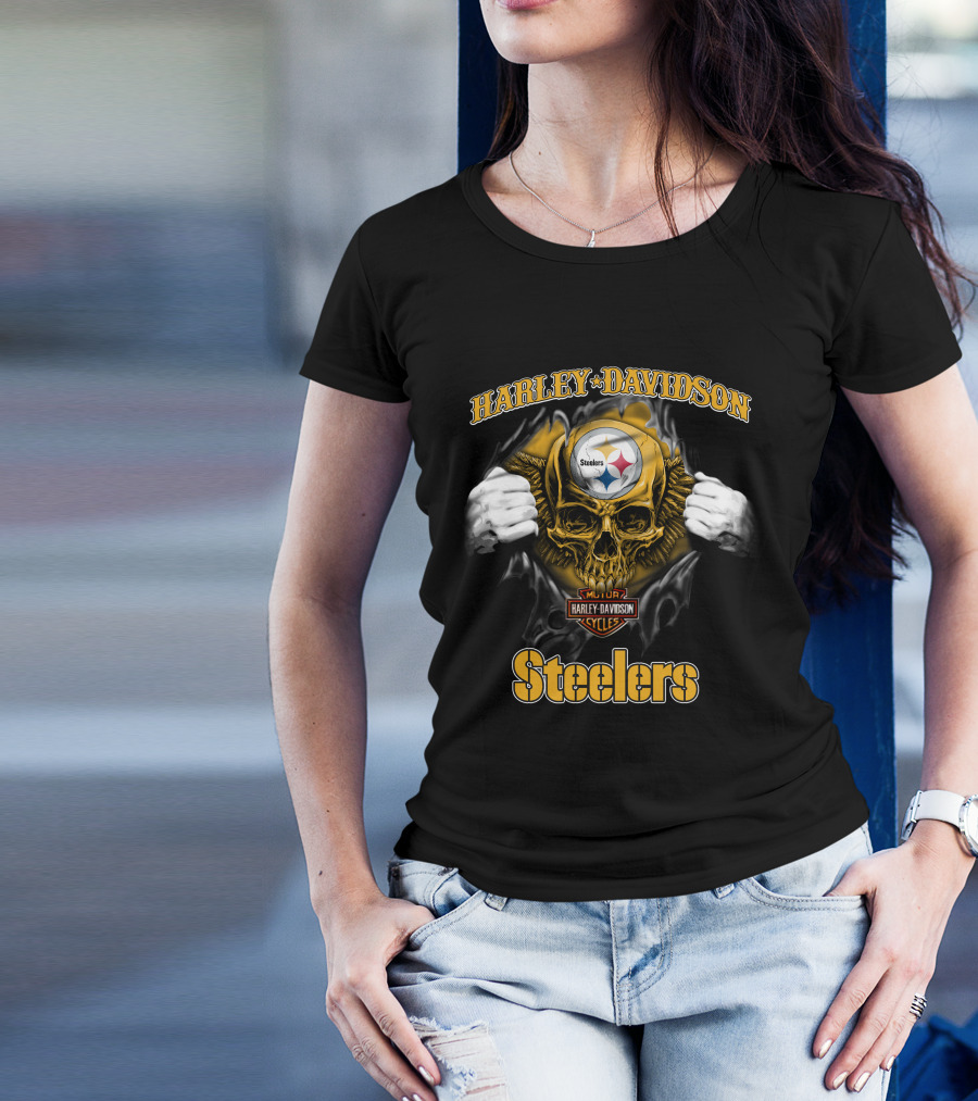 Harley Davidson Pittsburgh Steelers Skull Nfl Major Cycles T-Shirt