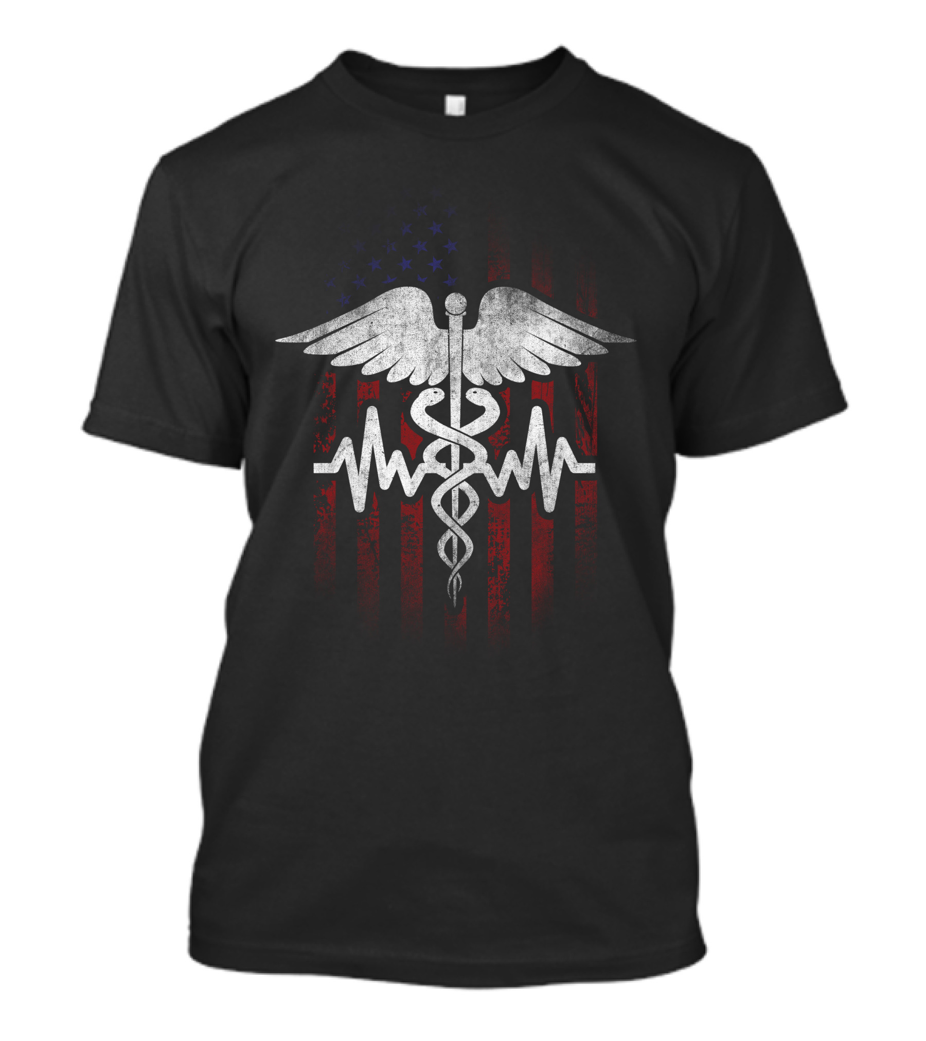 Proud American Nurse Caduceus With Stars And Stripes Background T-Shirt