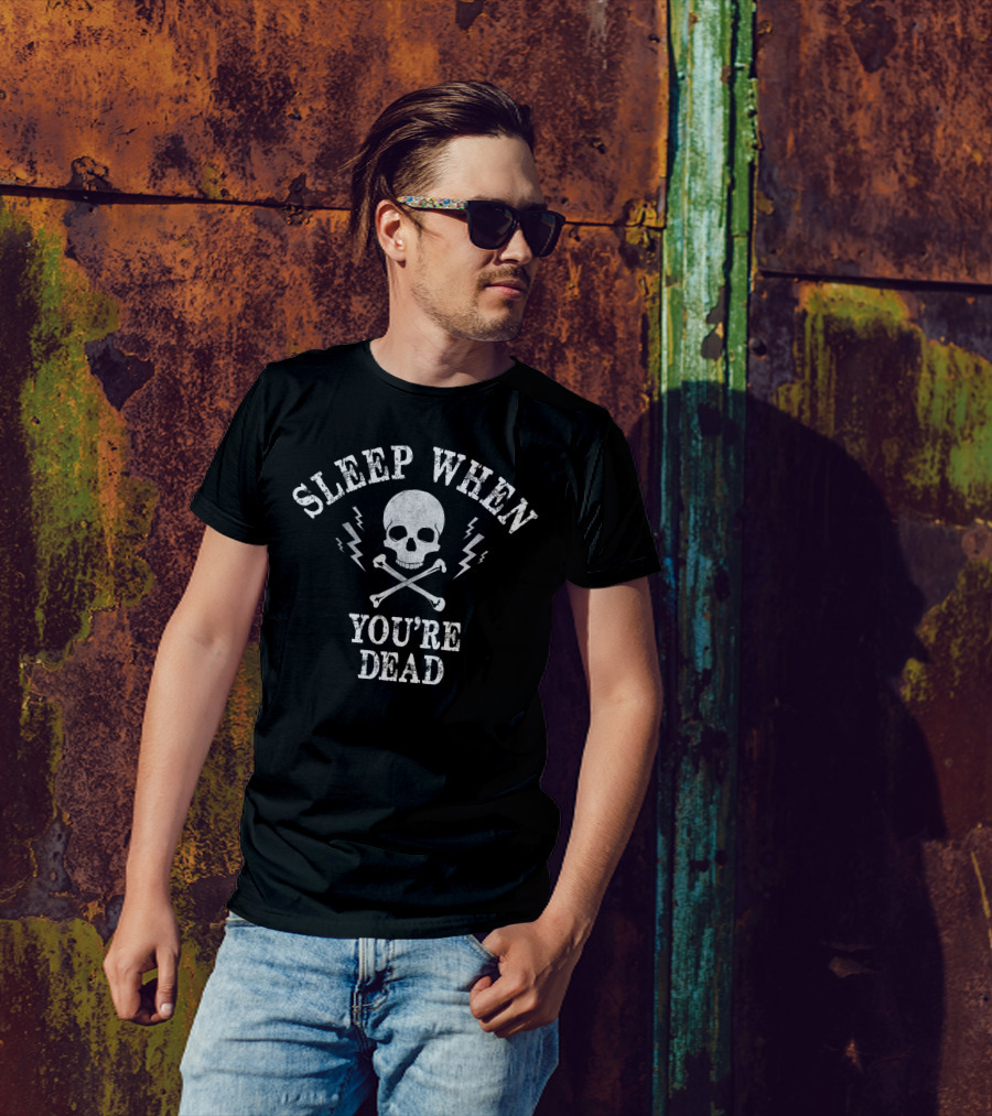 Sleep When You're Dead Skull And Crossbones With Lightning Bolts T-Shirt