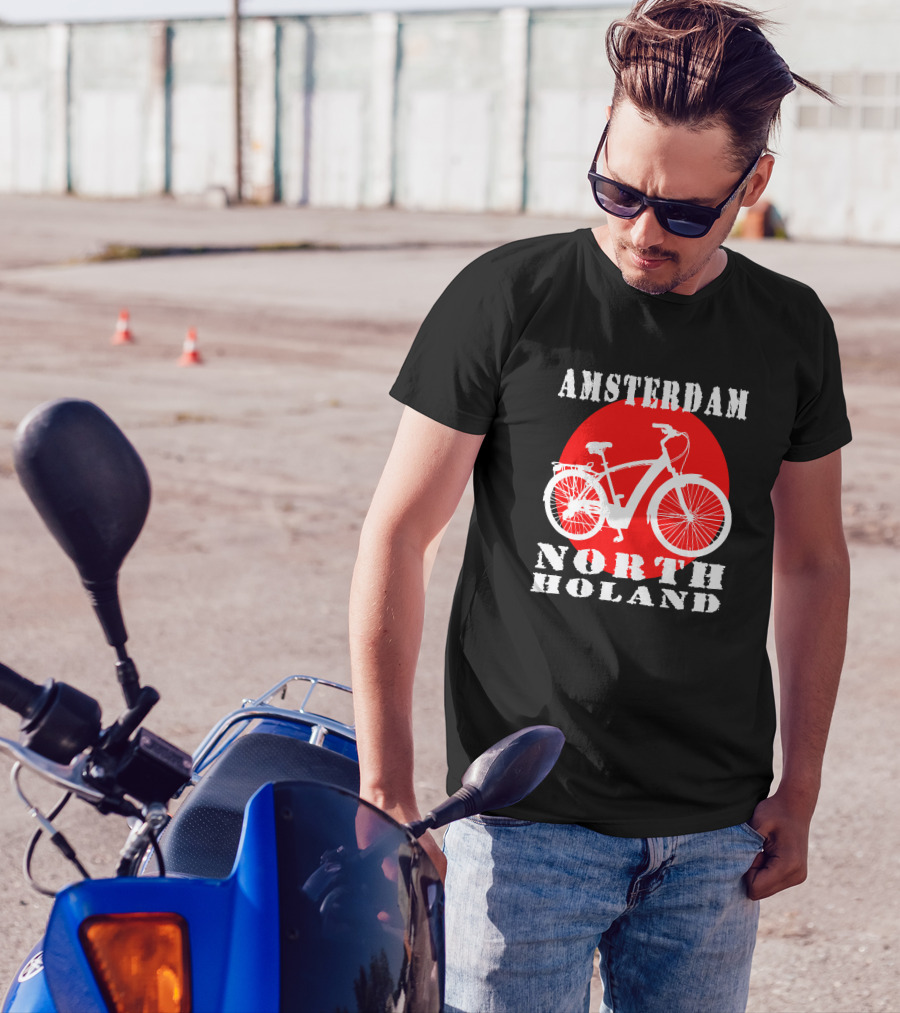 Amsterdam North Holland Bike Red Sun T-Shirt