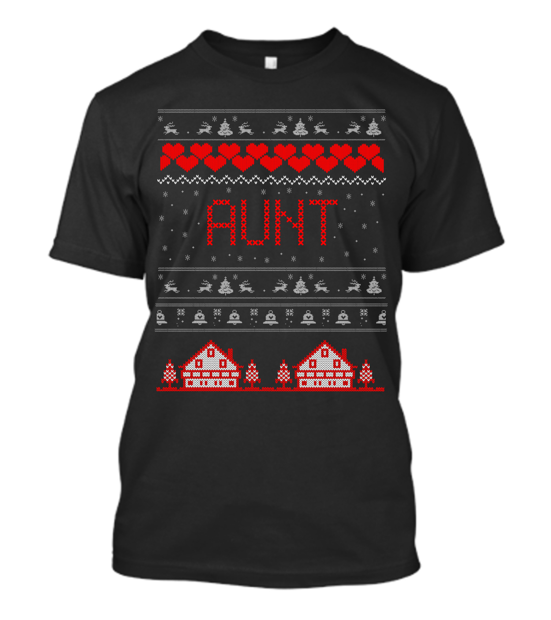 Aunt Ugly Christmas Sweater Heart Houses Snowflakes Reindeer T-Shirt