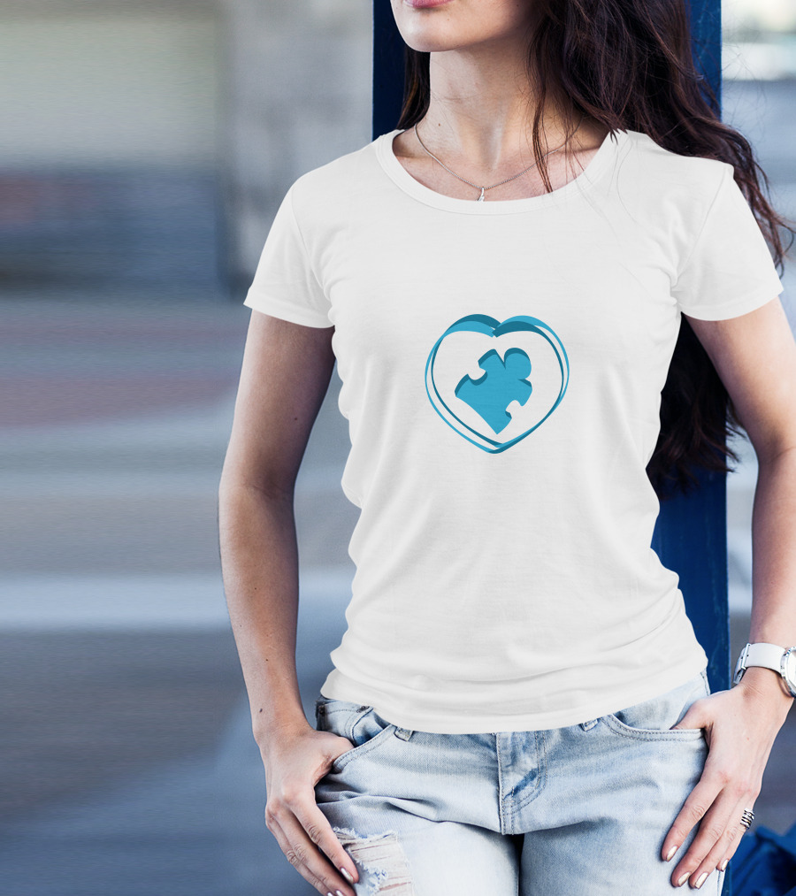 Heart With Blue Puzzle Piece Autism T-Shirt