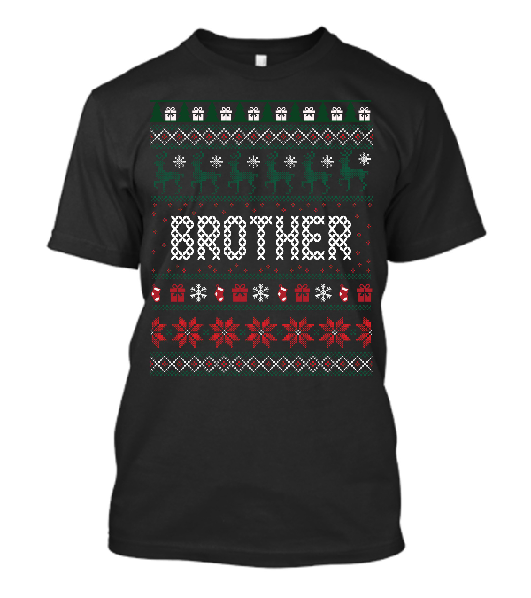 Brother Christmas Ugly Sweater Pattern Reindeer Snowflakes T-Shirt