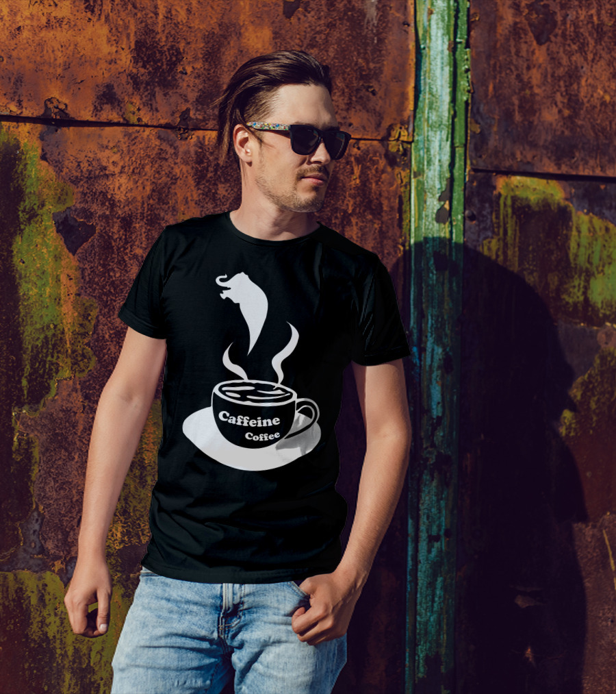 Caffeine Coffee Cup With Steaming Elephant T-Shirt