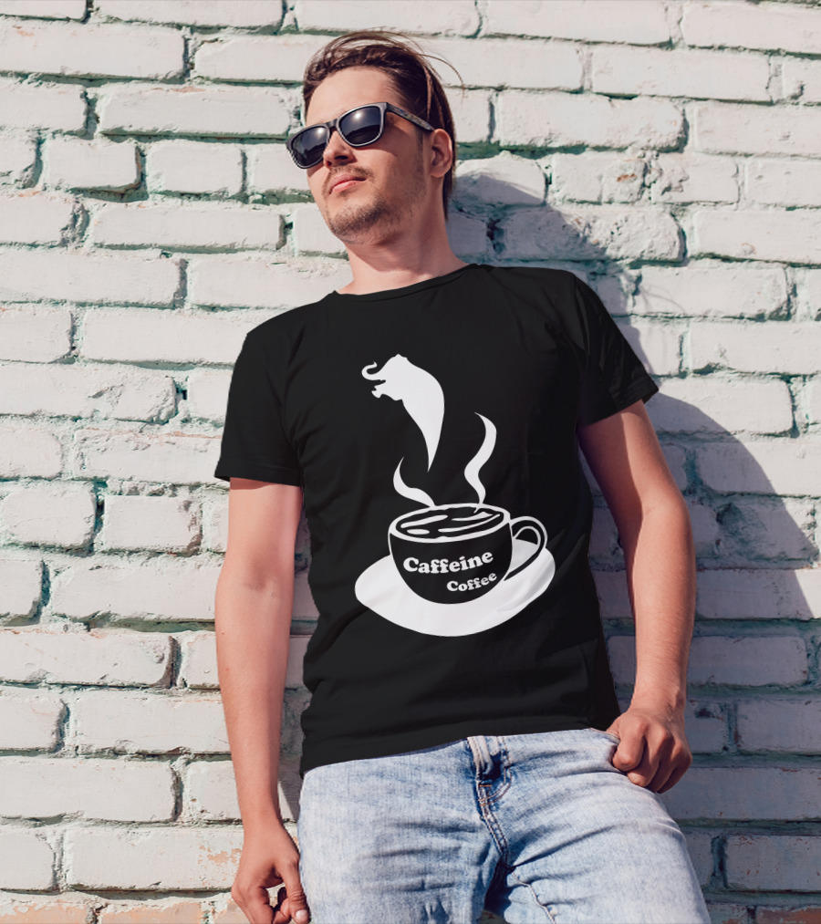 Caffeine Coffee Cup With Steaming Elephant T-Shirt