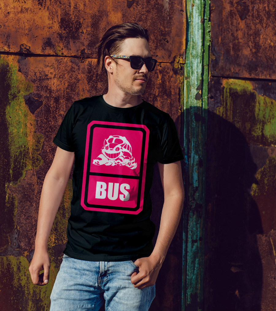 Totoro Catbus Icon Pink Bus Sign T-Shirt