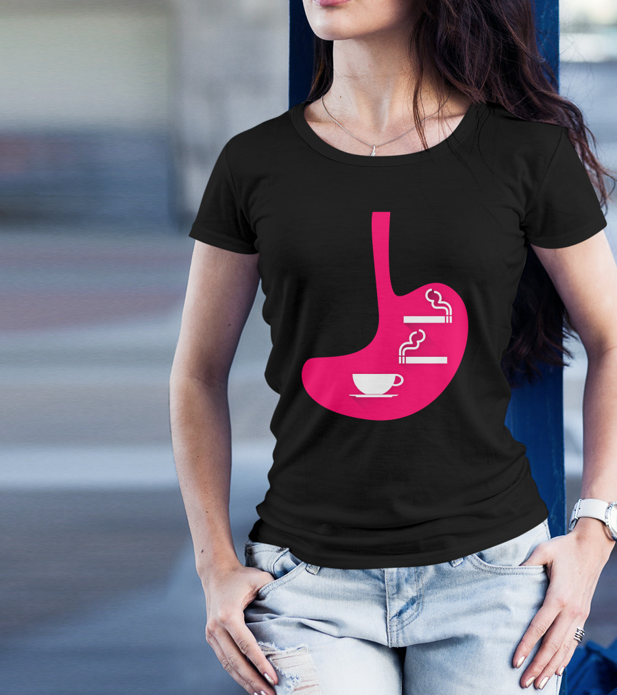 Coffee And Smoke Cup And Cigarettes Stomach T-Shirt