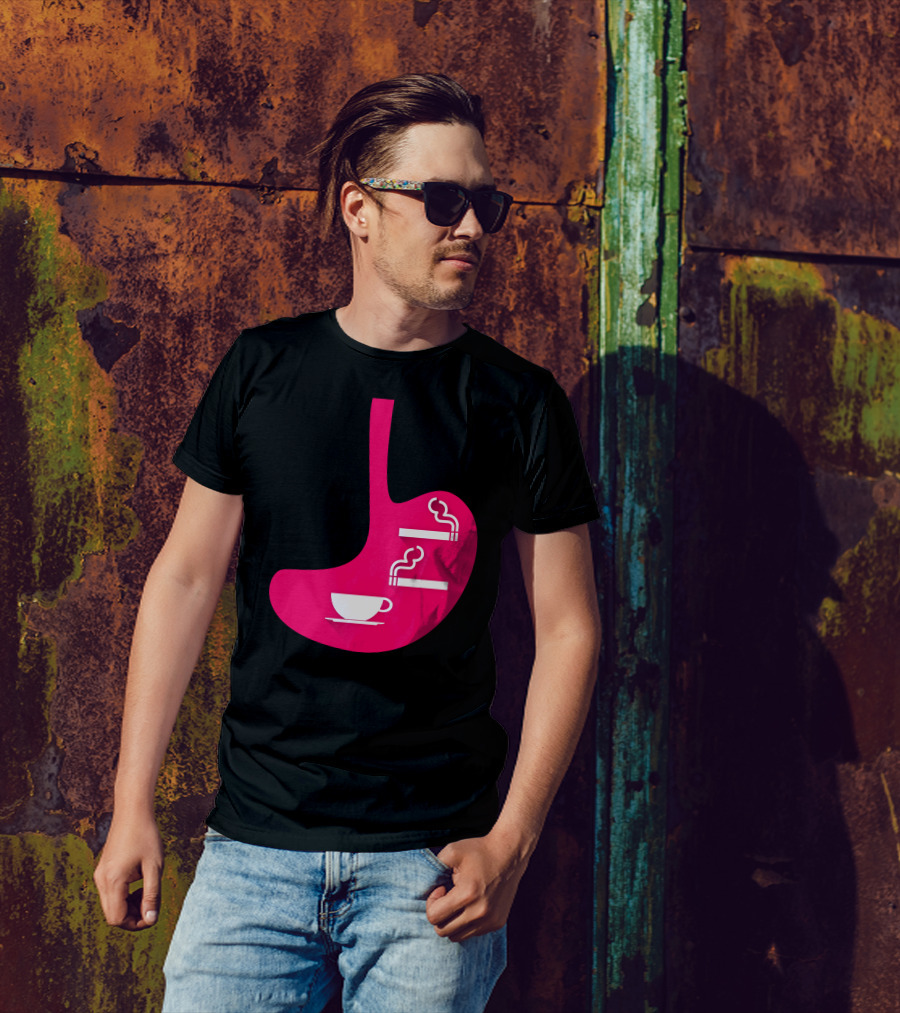 Coffee And Smoke Cup And Cigarettes Stomach T-Shirt