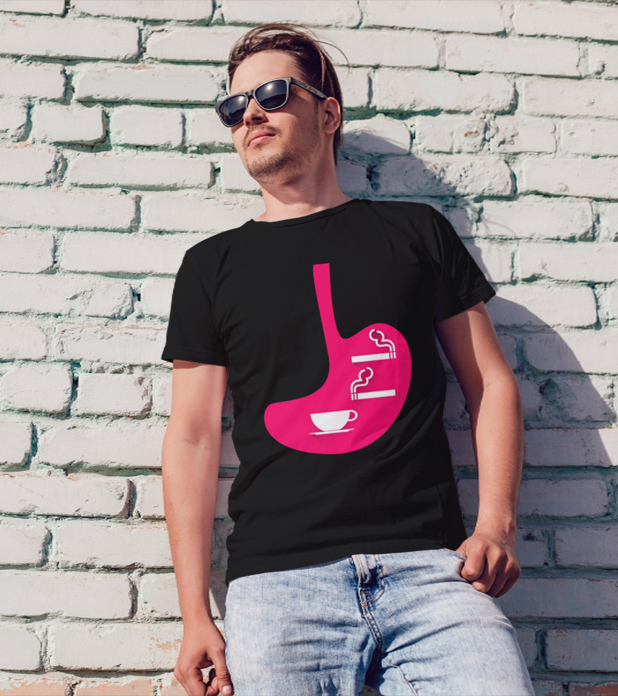 Coffee And Smoke Cup And Cigarettes Stomach T-Shirt