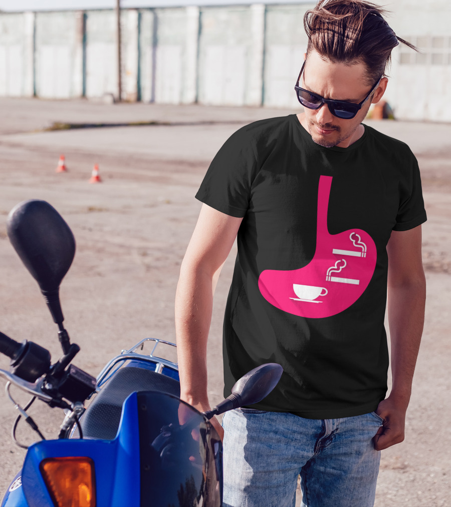 Coffee And Smoke Cup And Cigarettes Stomach T-Shirt