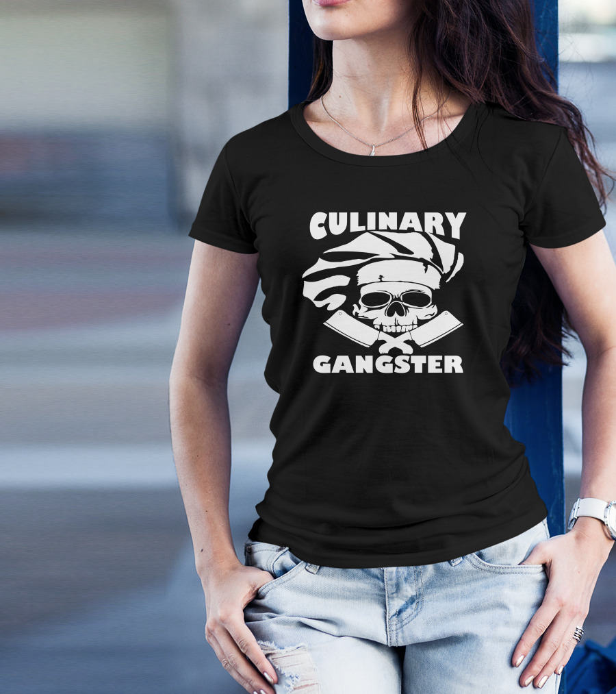Culinary Gangster Skull Chef Hat And Crossed Cleavers T-Shirt