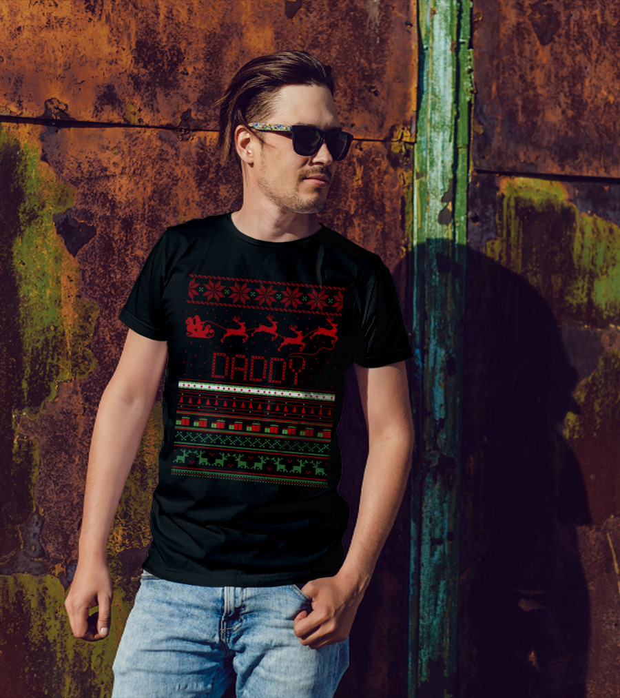 Daddy Christmas Reindeer Sleigh Ugly T-Shirt