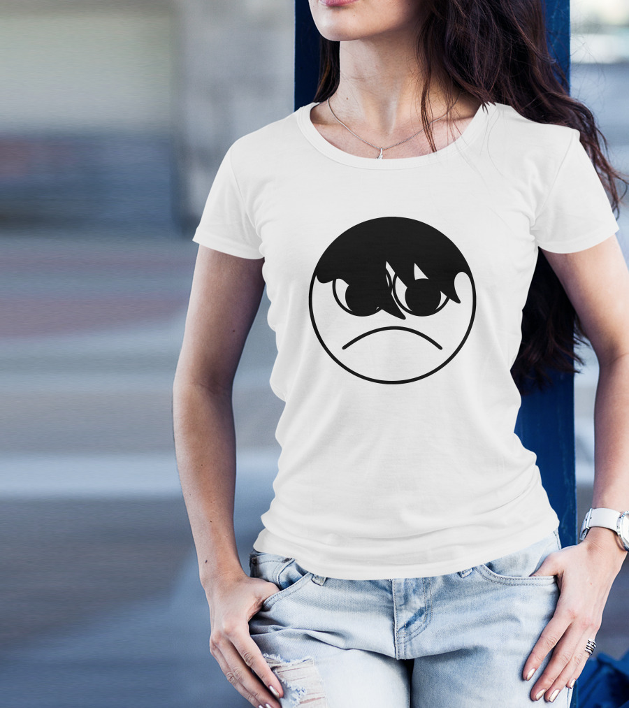 Emo Goth Sad Face Icon With Black Hair And Frown T-Shirt