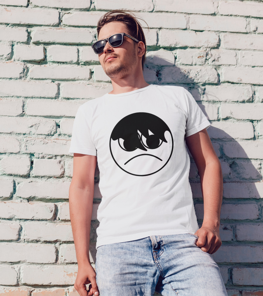Emo Goth Sad Face Icon With Black Hair And Frown T-Shirt