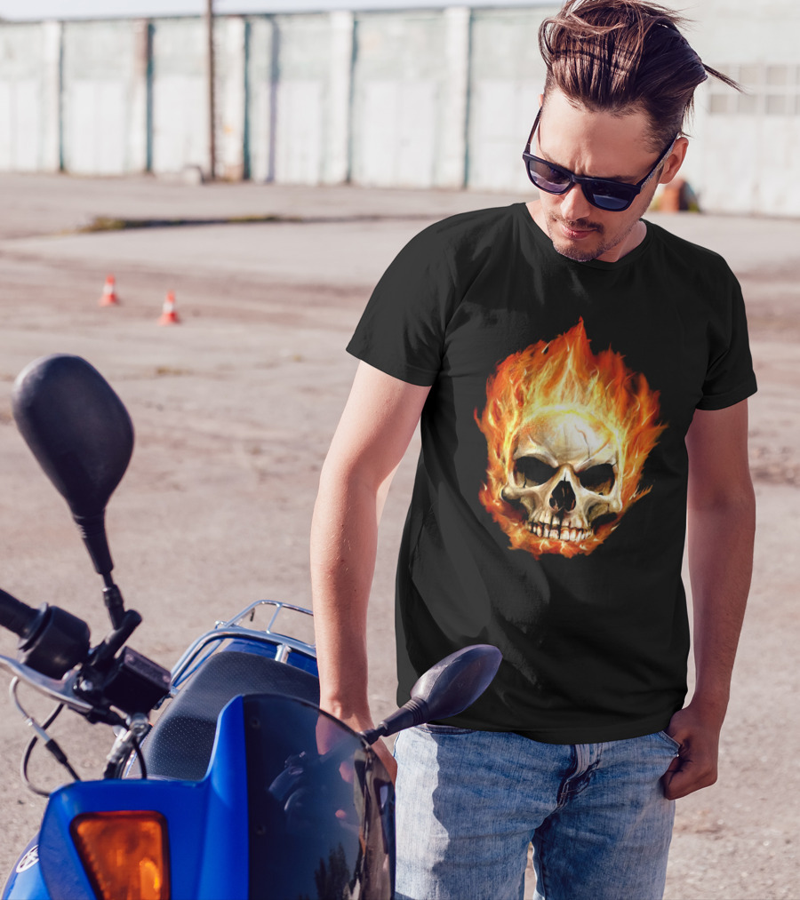 Fiery Skull Face Off Flaming T-Shirt