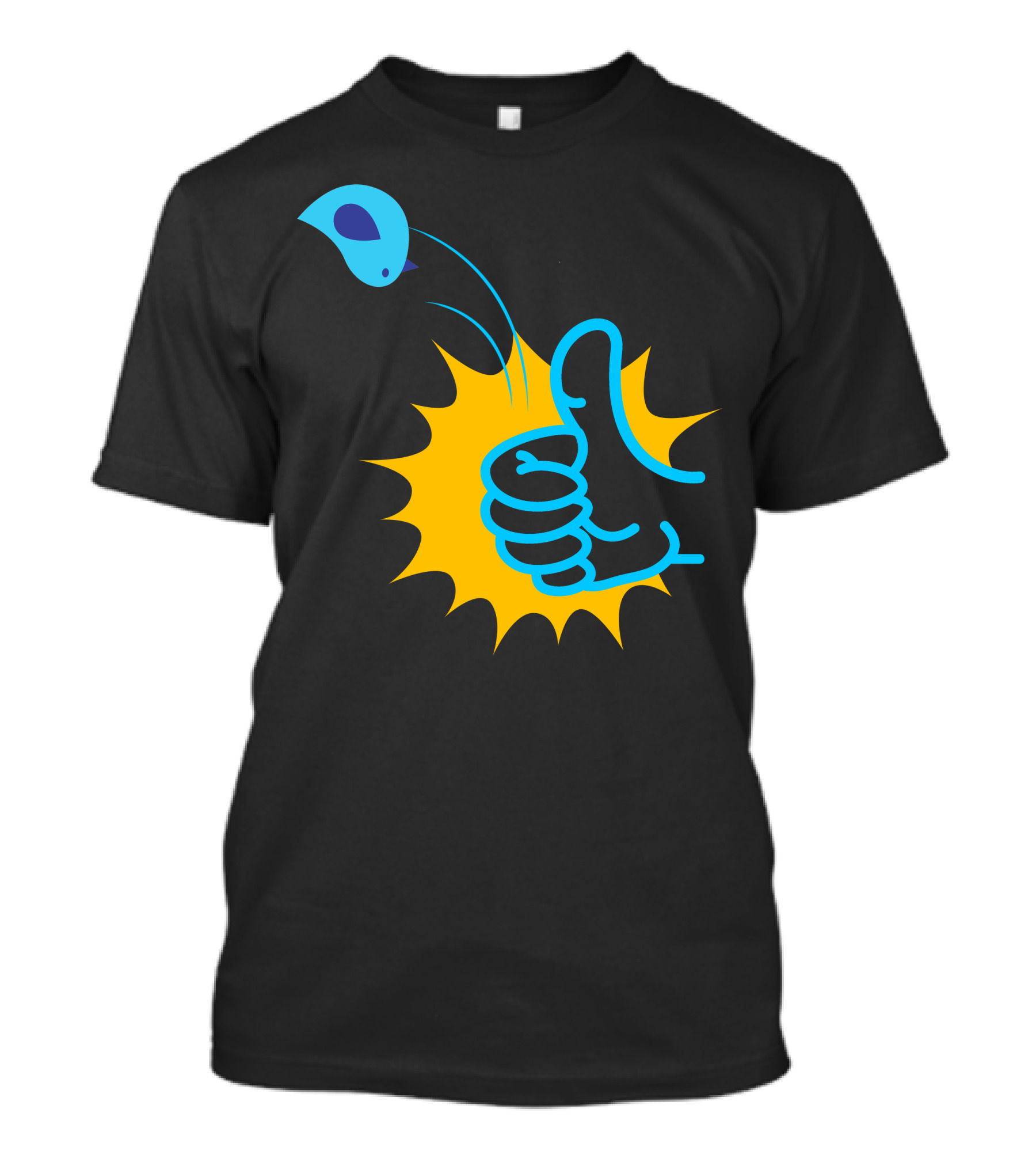 Flippin The Bird Thumbs Up Cartoon Style Blue Bird Explosion T-Shirt