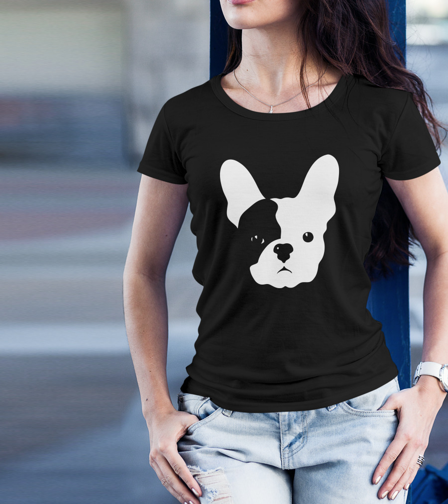 French Bulldog Dog Silhouette Monochrome Face T-Shirt