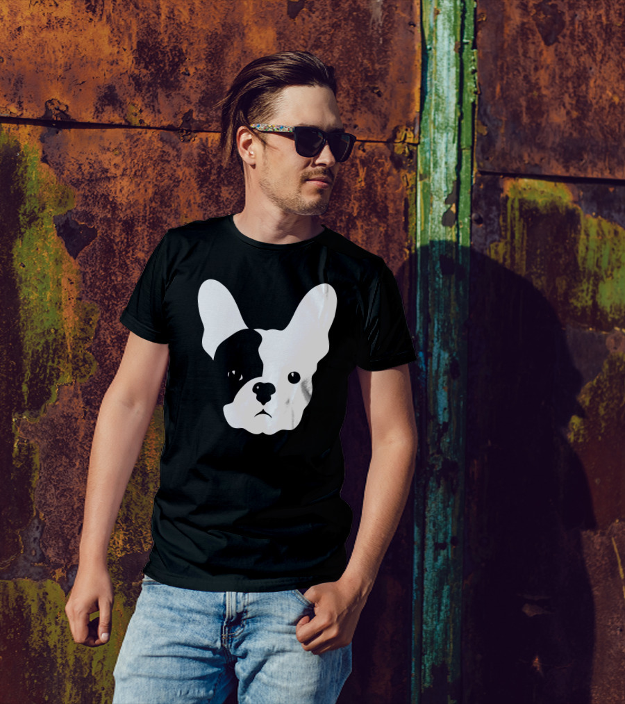 French Bulldog Dog Silhouette Monochrome Face T-Shirt