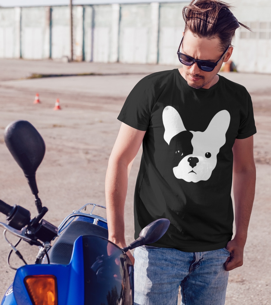 French Bulldog Dog Silhouette Monochrome Face T-Shirt