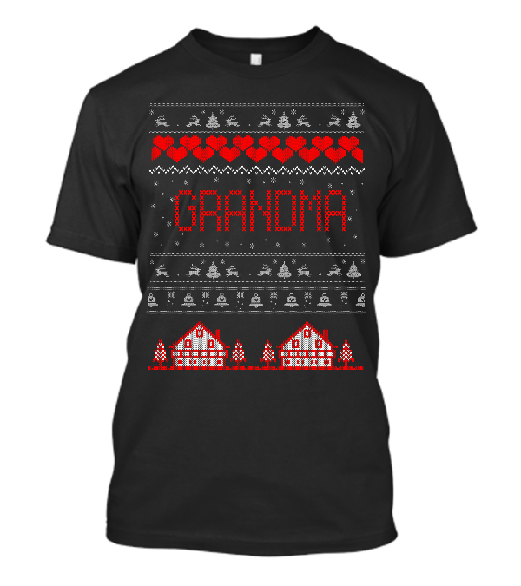 Grandma Sweater With Hearts Snowflakes And Houses T-Shirt