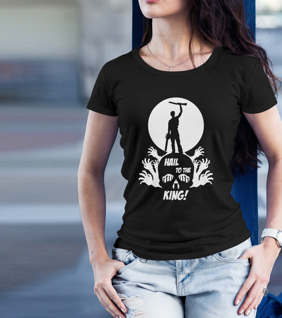 Hail To The King Zombie Skull Hunter With Chainsaw And Rifle Monster Attack T-Shirt