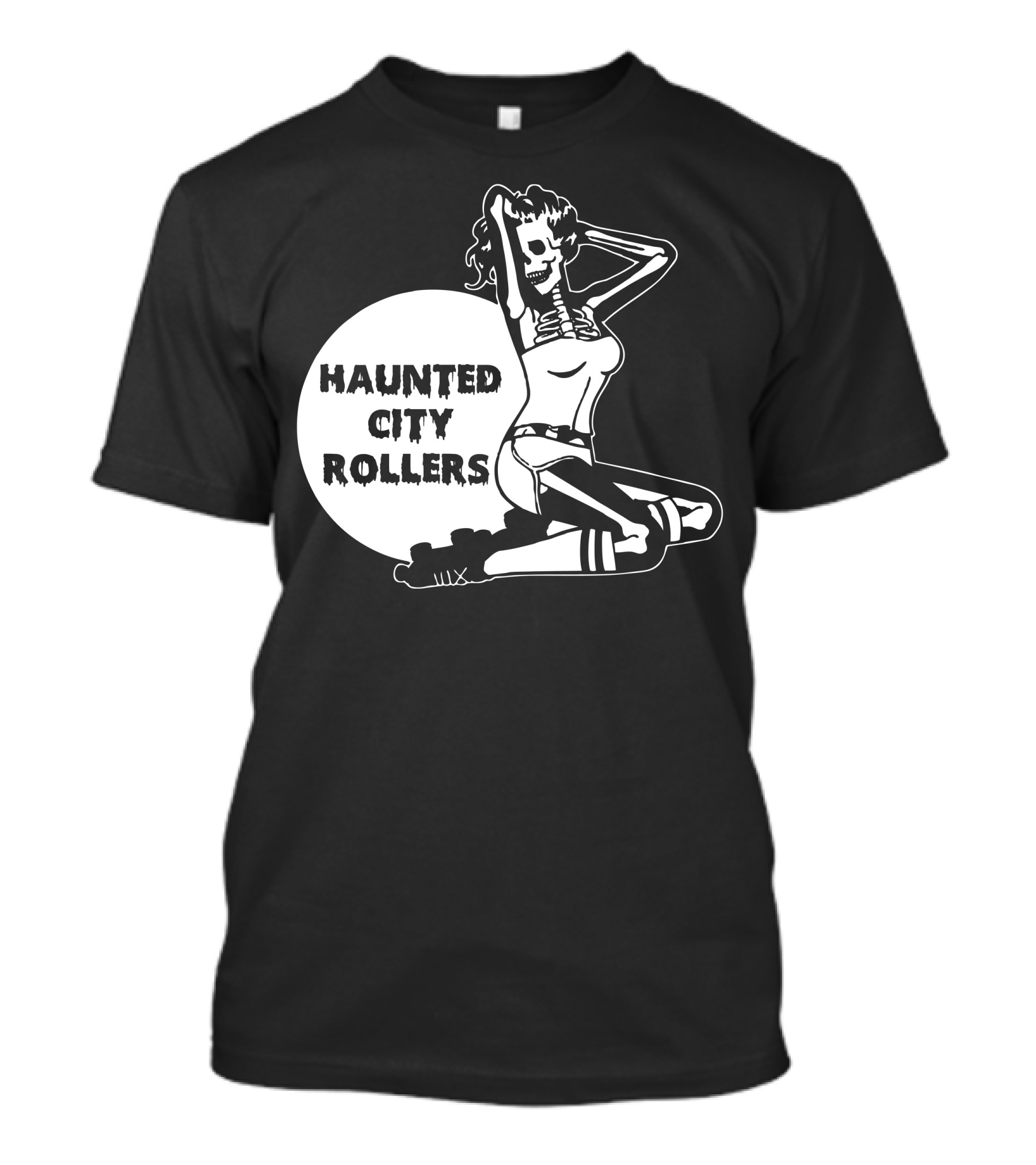 Haunted City Rollers Skeleton Figure In Roller Skates T-Shirt