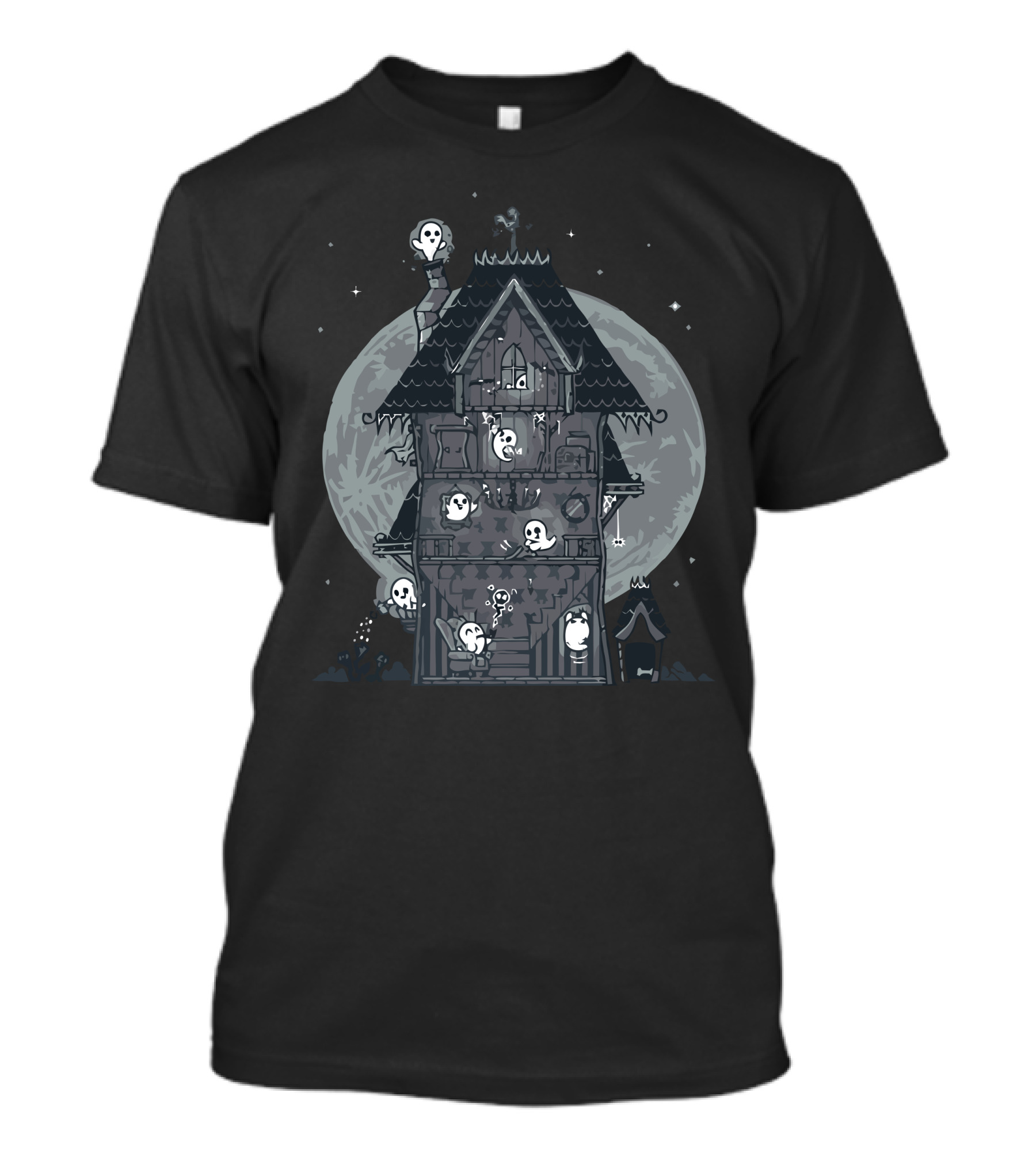 Spooky Haunted House Chores With Ghosts And Full Moon T-Shirt