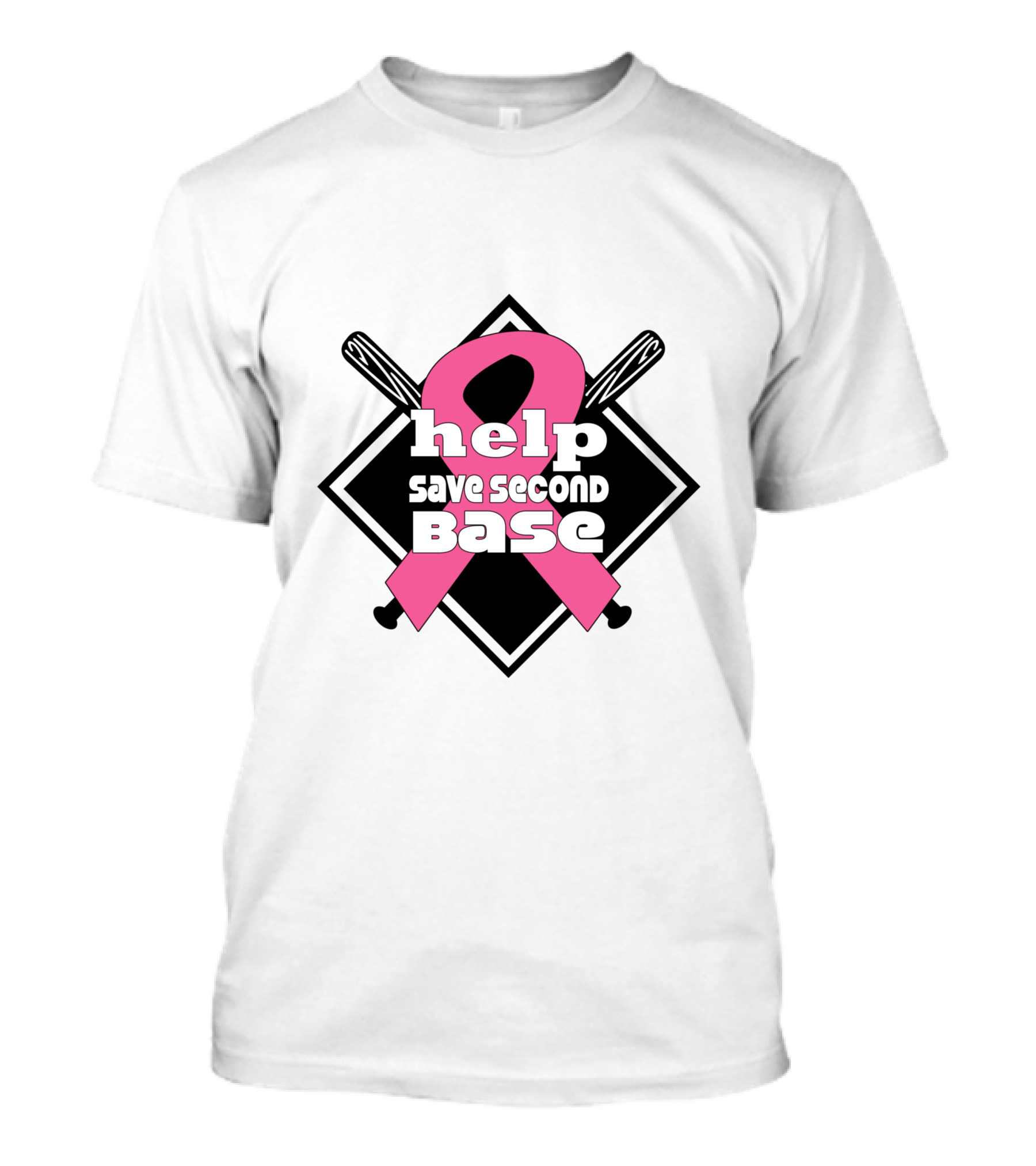 Help Save Second Base Pink Ribbon Baseball Awareness T-Shirt
