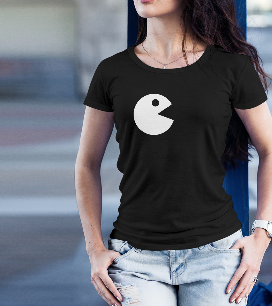 Kiss And Love Pac-Man Style White Black Iconic T-Shirt