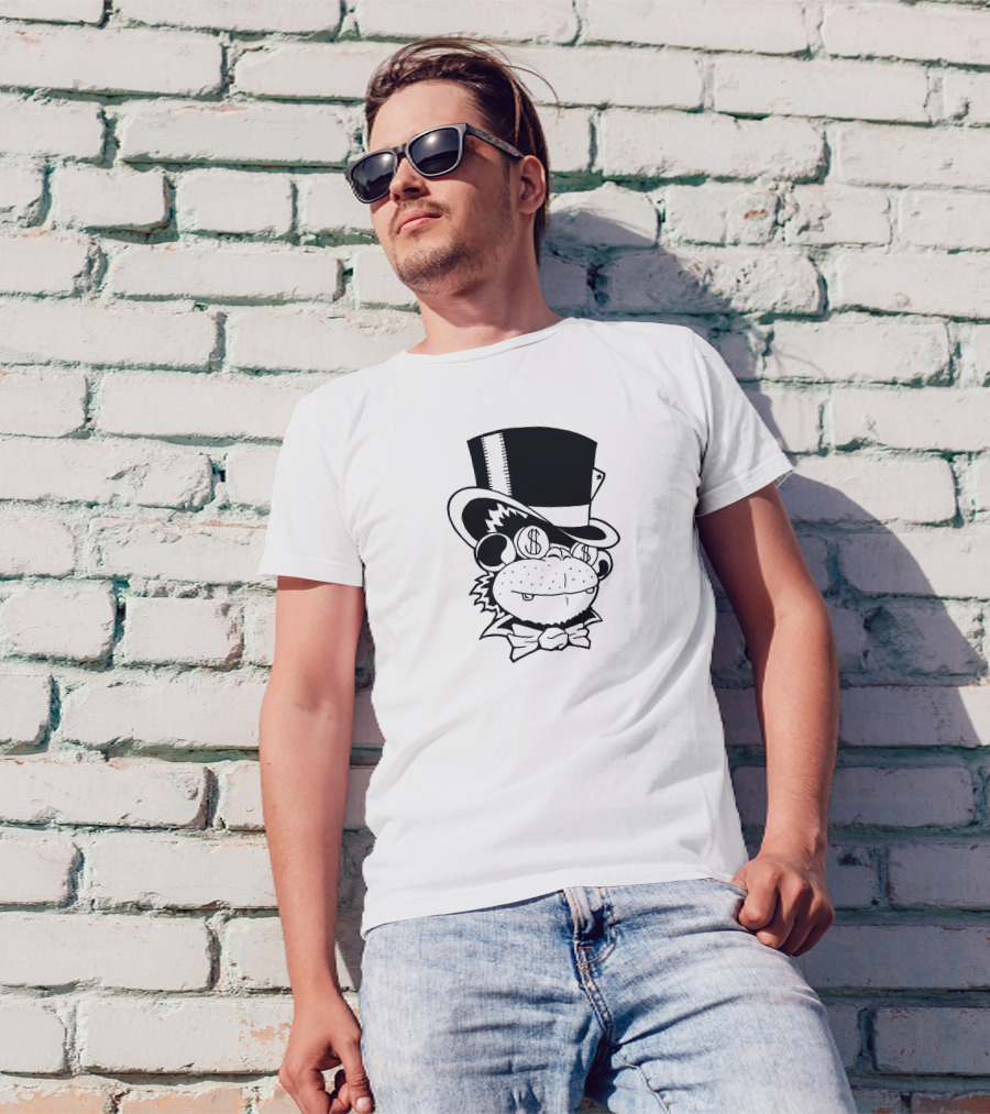 Mafia Monkey Dollar Sign Eyes Top Hat T-Shirt