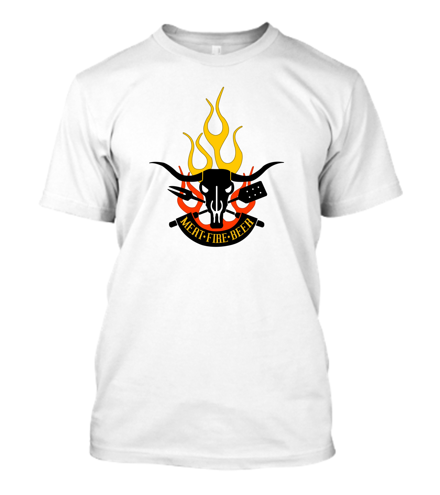 Meat Fire Beer Father BBQ Flame Steer Skull T-Shirt