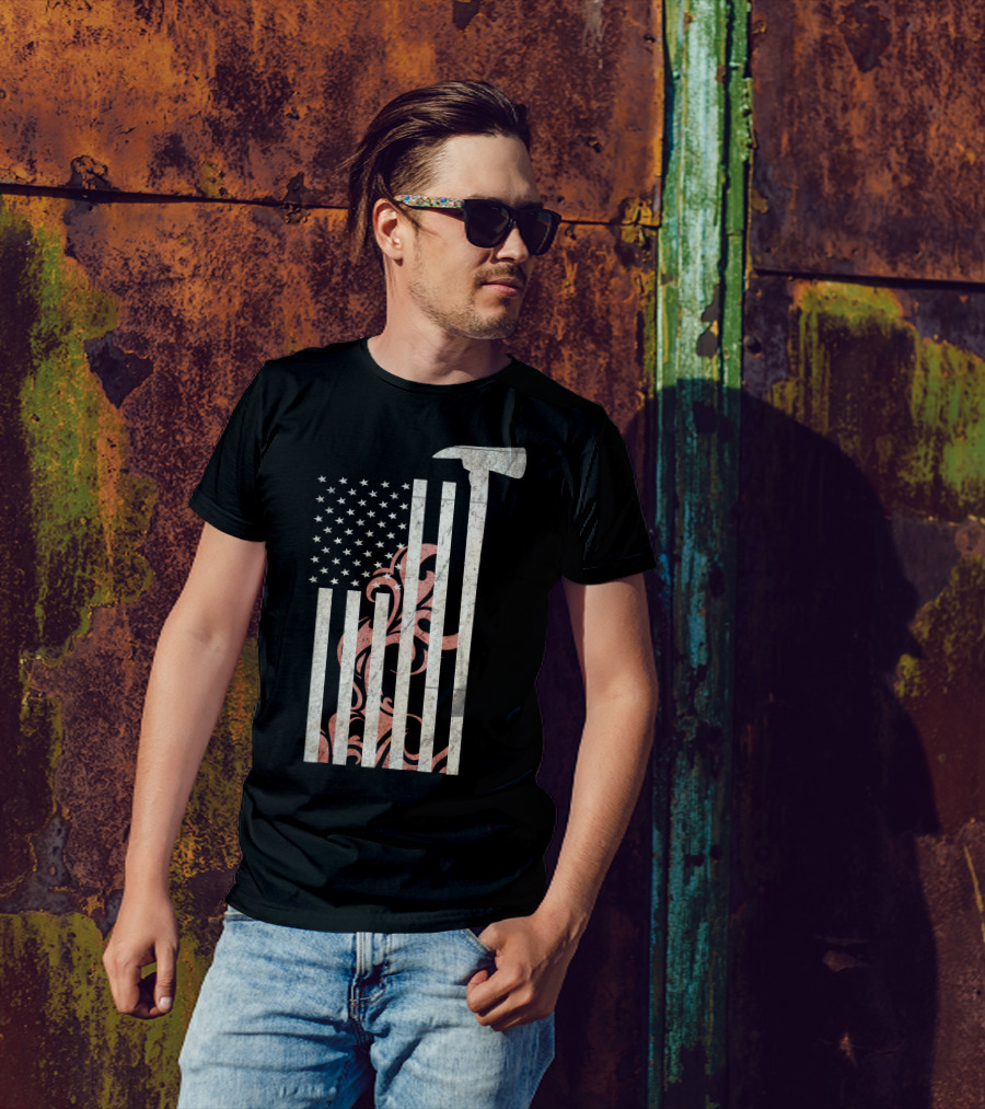 American Firefighter Axe Flag With Stars And Flames T-Shirt