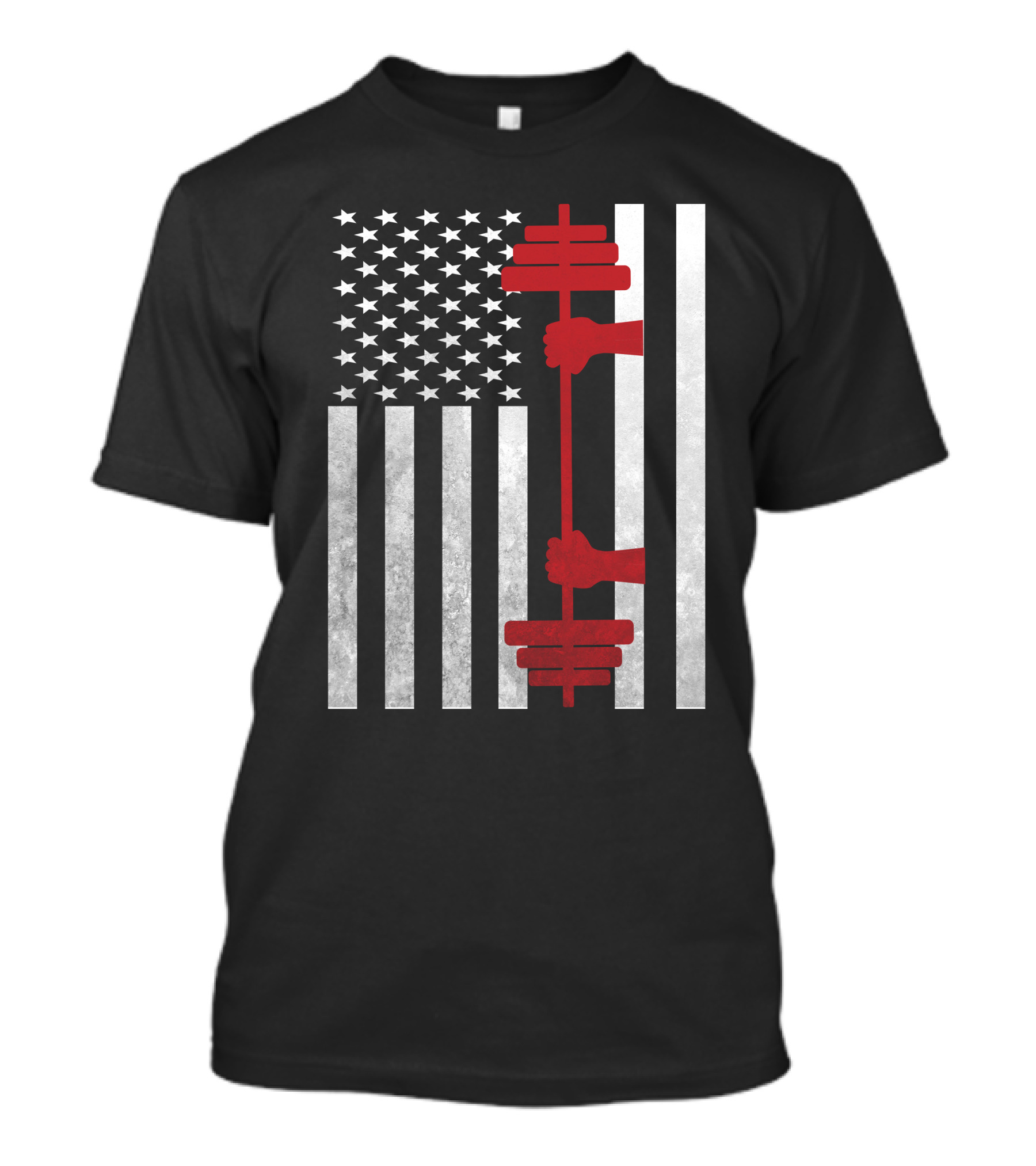 Barbell Lifting Weights Workout Gym American Flag Fitness Strength T-Shirt