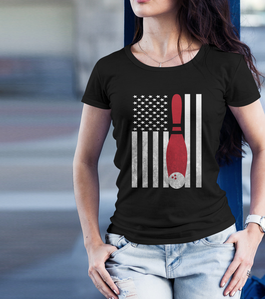 American Flag Bowling Pin Stripes Bowler T-Shirt
