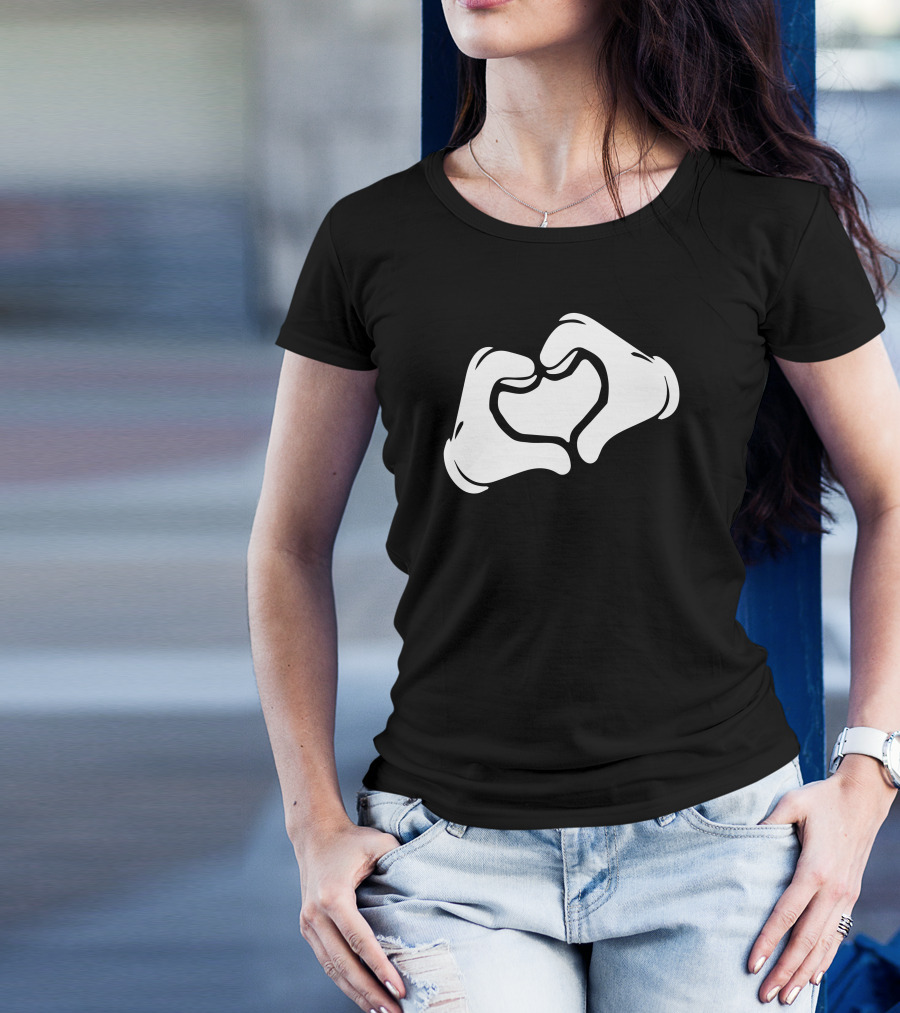 Mickey Style Cartoon Hands Heart Gesture T-Shirt