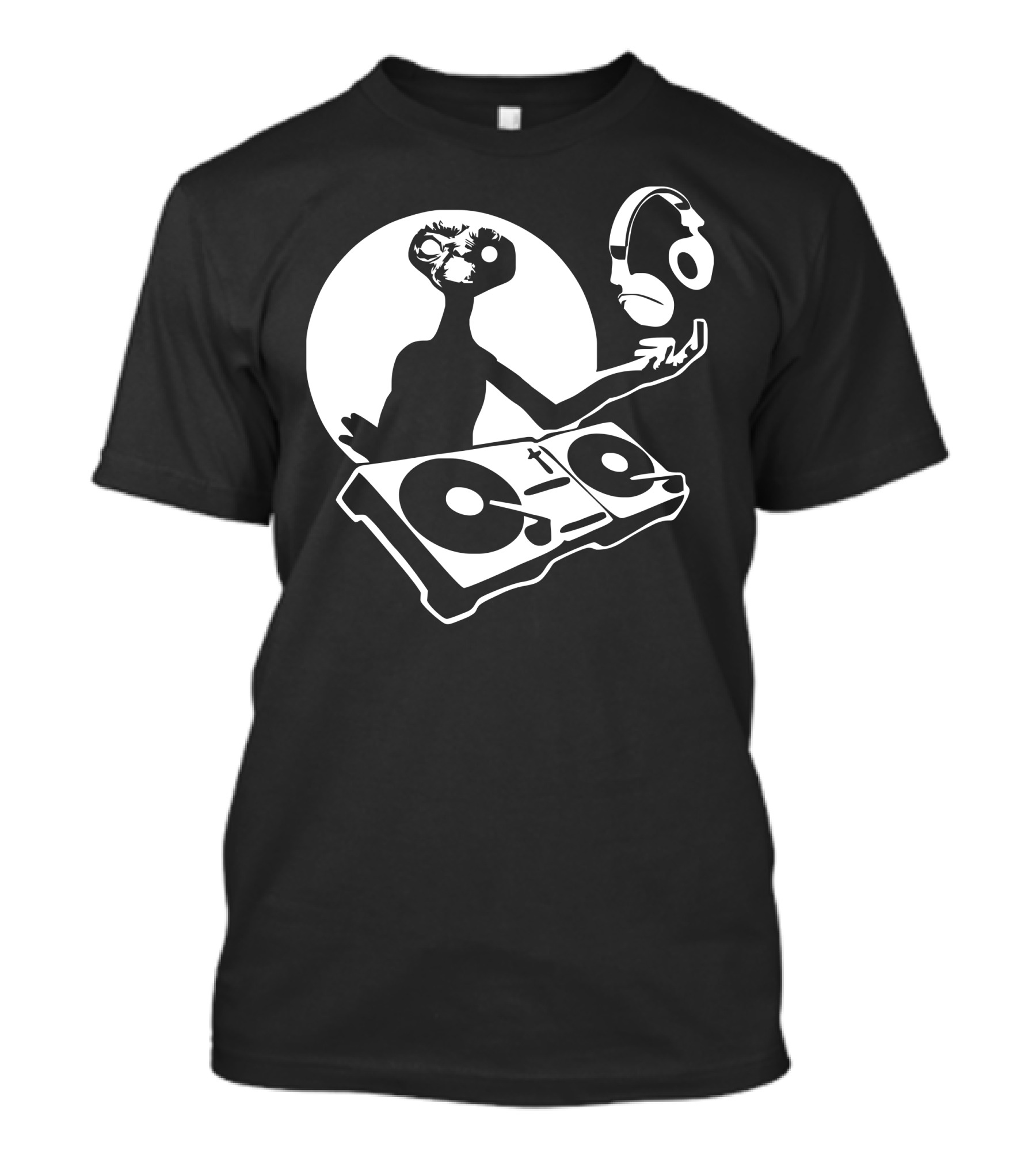 DJ ET Hacke Musik Vinyl Turntable Alien Headphones T-Shirt