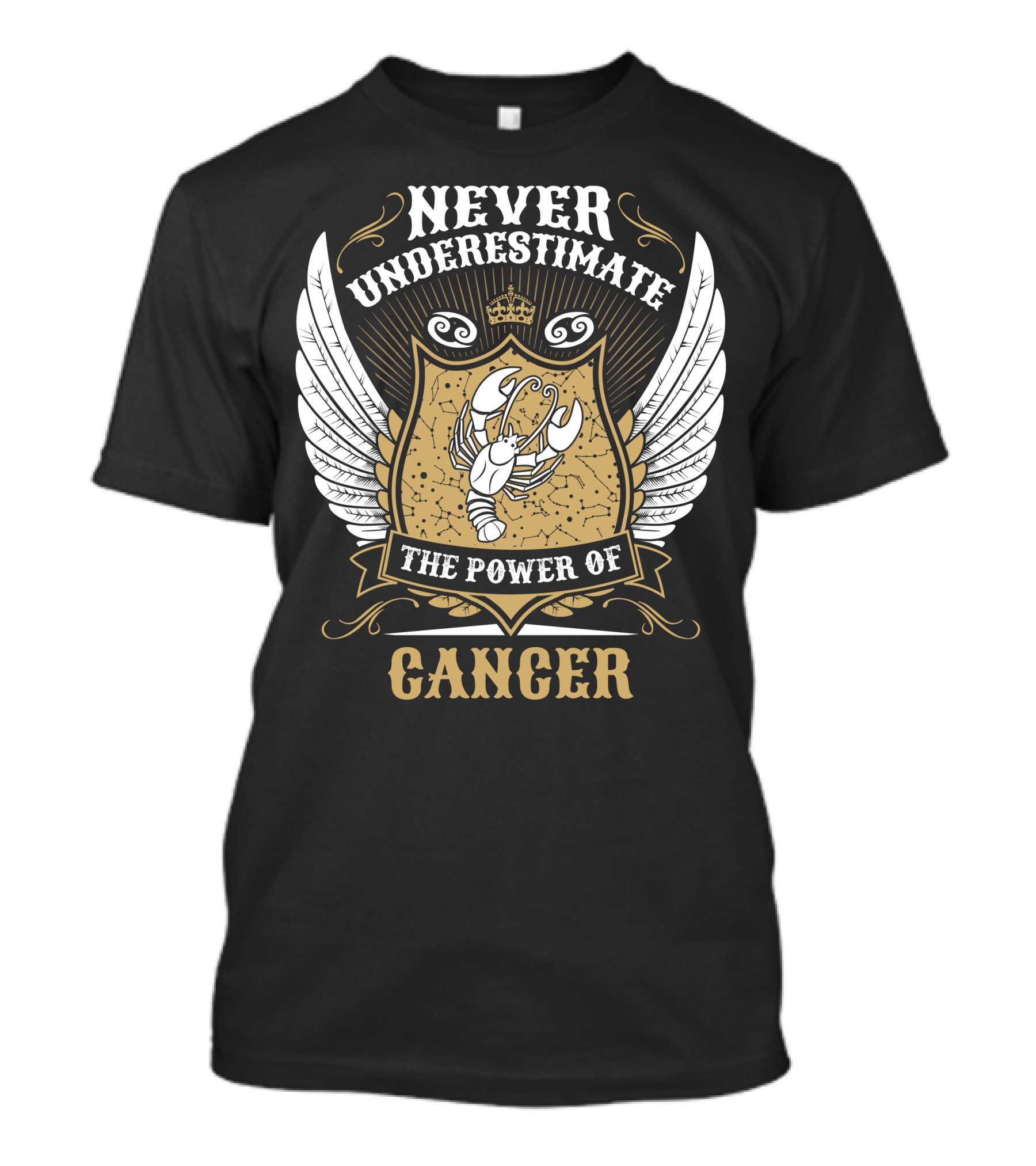 Never Underestimate The Power Of Cancer Zodiac Winged Crest T-Shirt