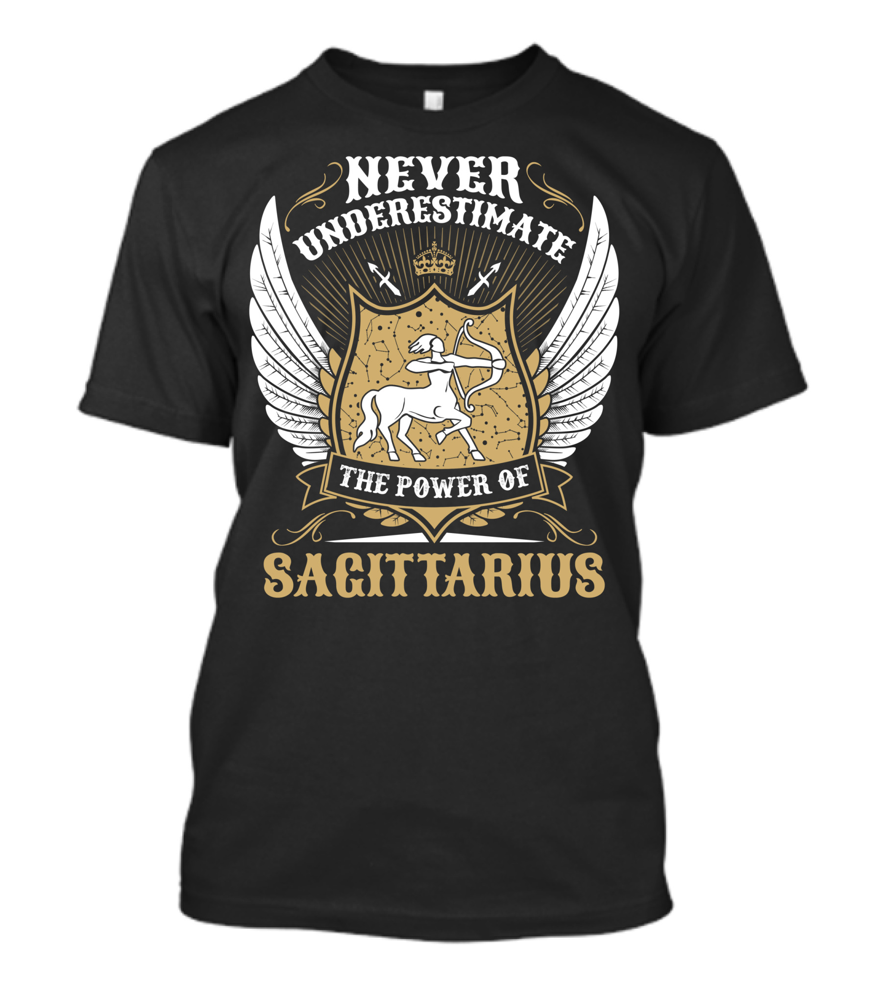 Never Underestimate The Power Of Sagittarius Crest With Archer And Wings T-Shirt