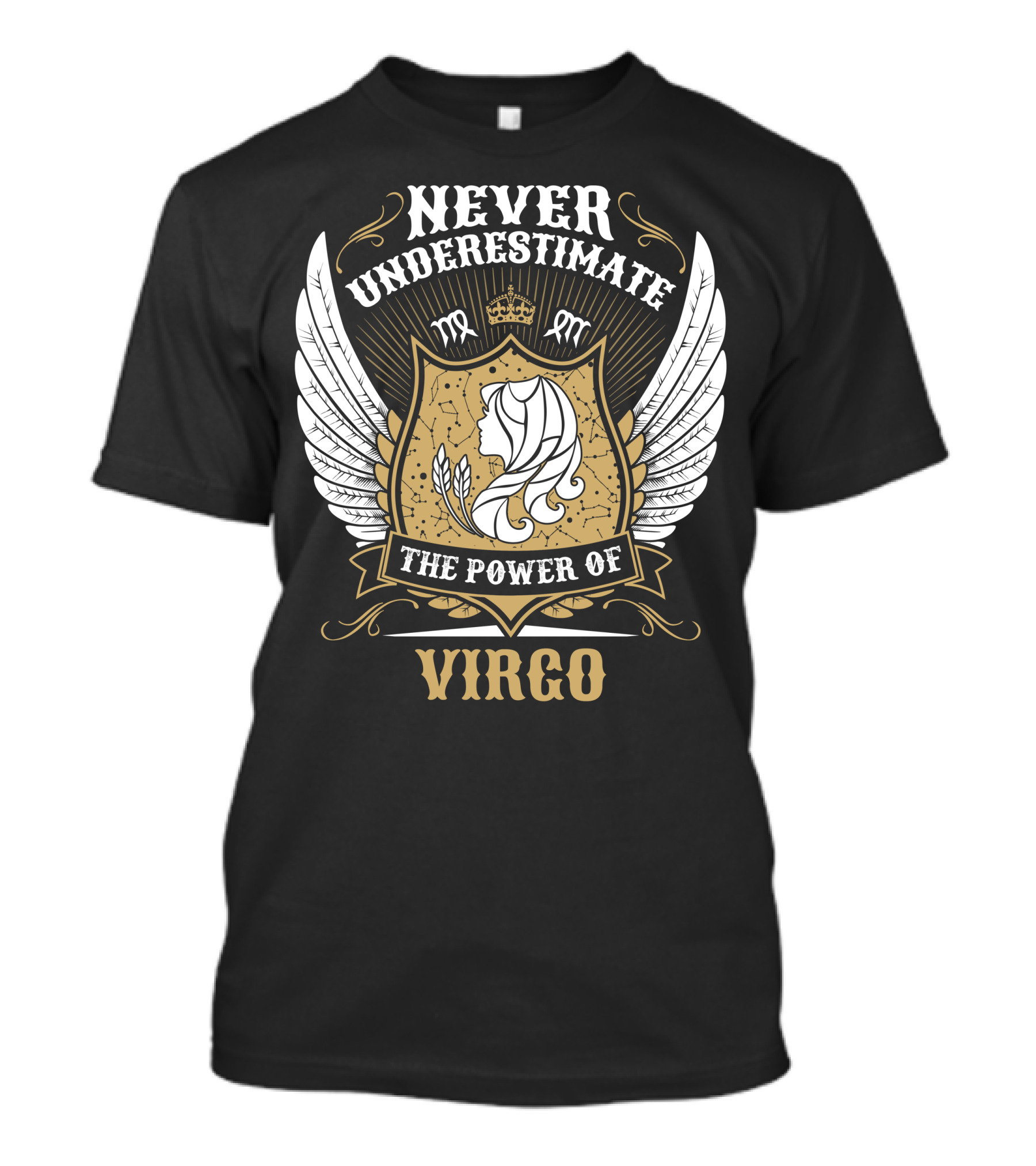 Never Underestimate The Power Of Virgo Wings Crest Emblem T-Shirt