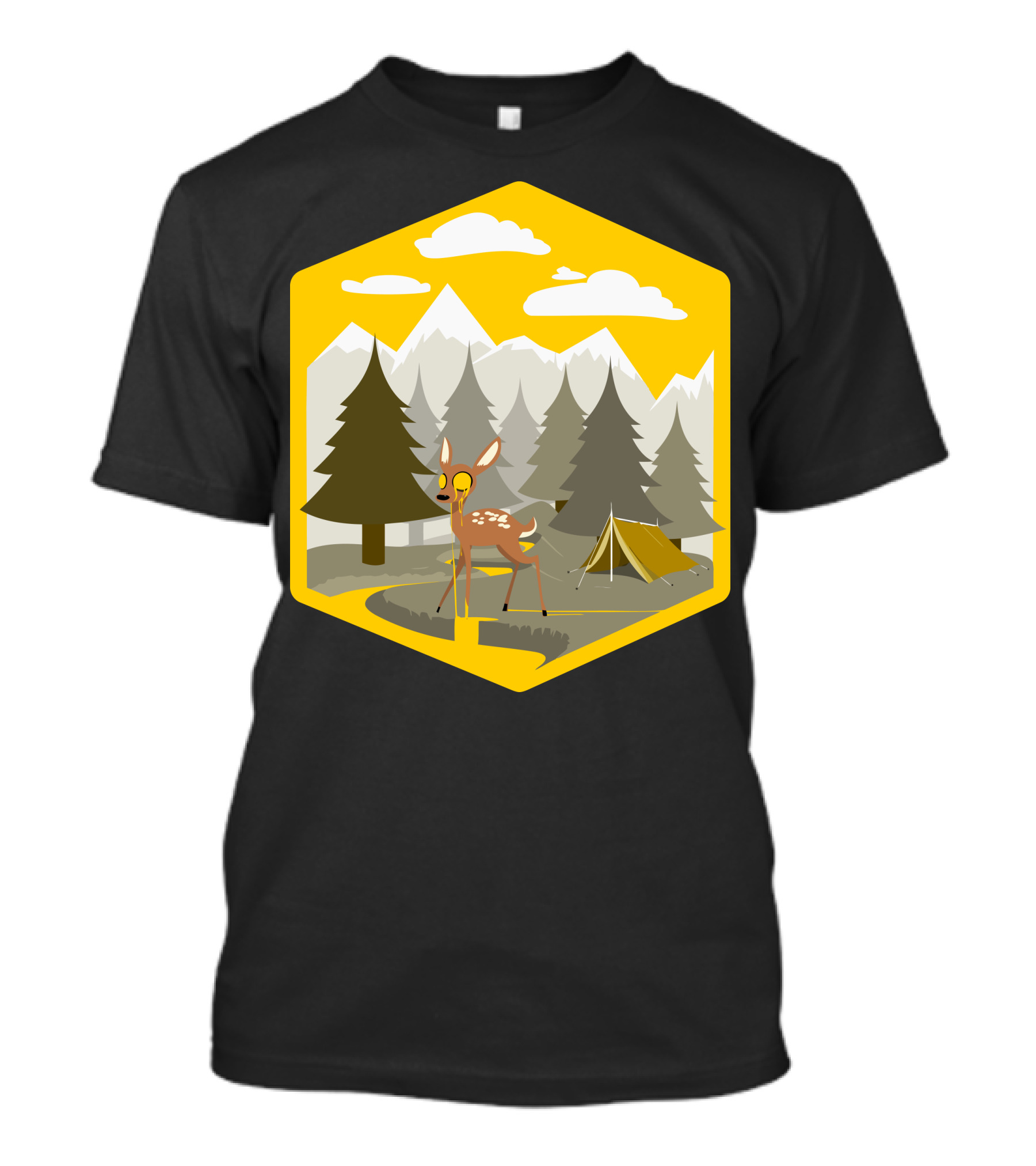 Ohh My Dear Forest Camping Adventure With Deer And Tent In Mountains T-Shirt