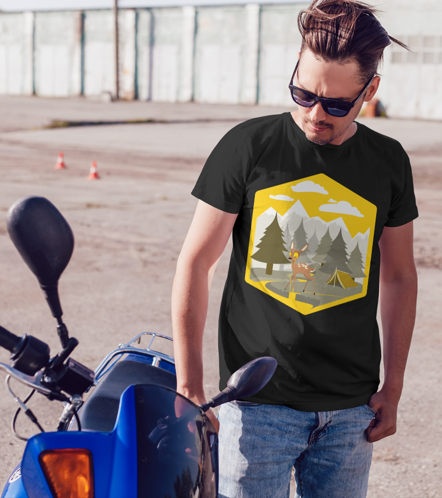 Ohh My Dear Forest Camping Adventure With Deer And Tent In Mountains T-Shirt