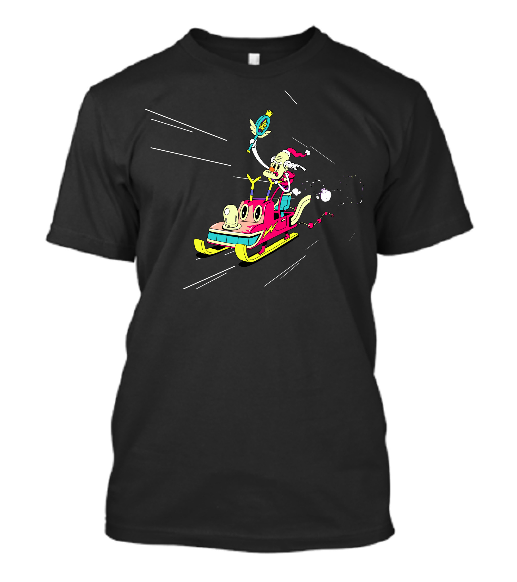Old Santa Riding Futuristic Sled T-Shirt