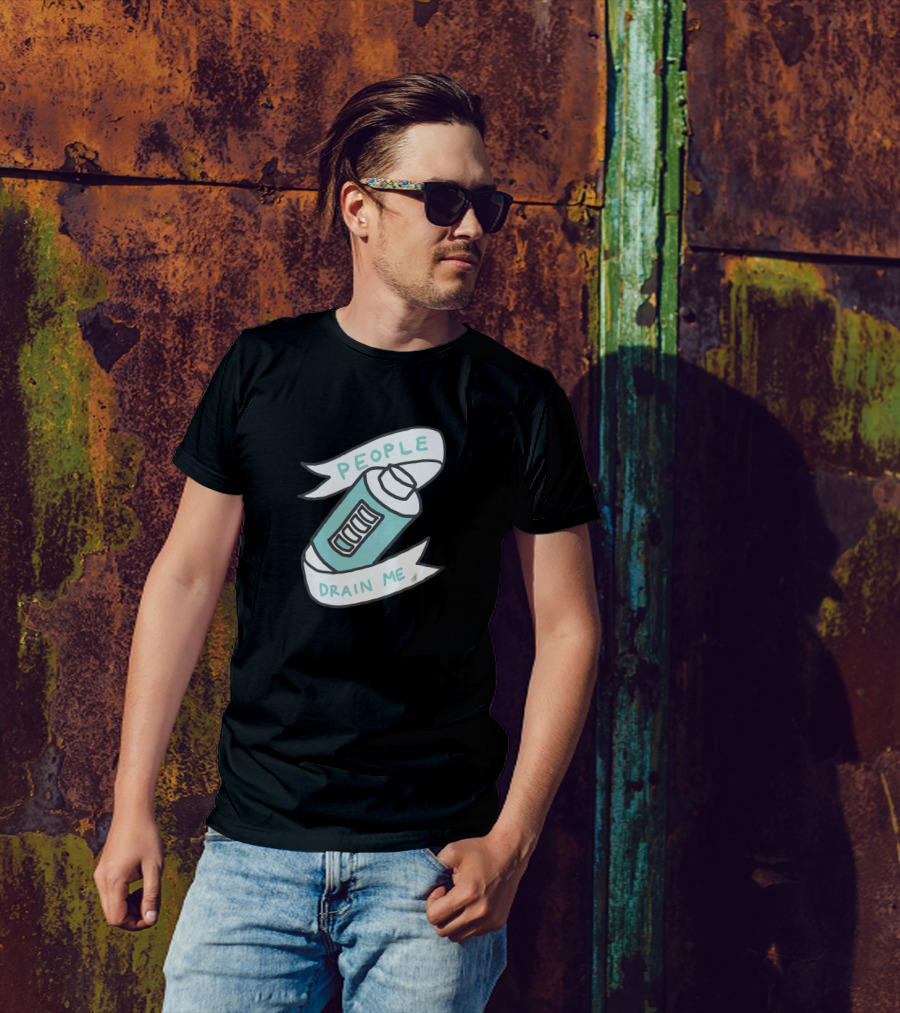 People Drain Me Battery Motif T-Shirt