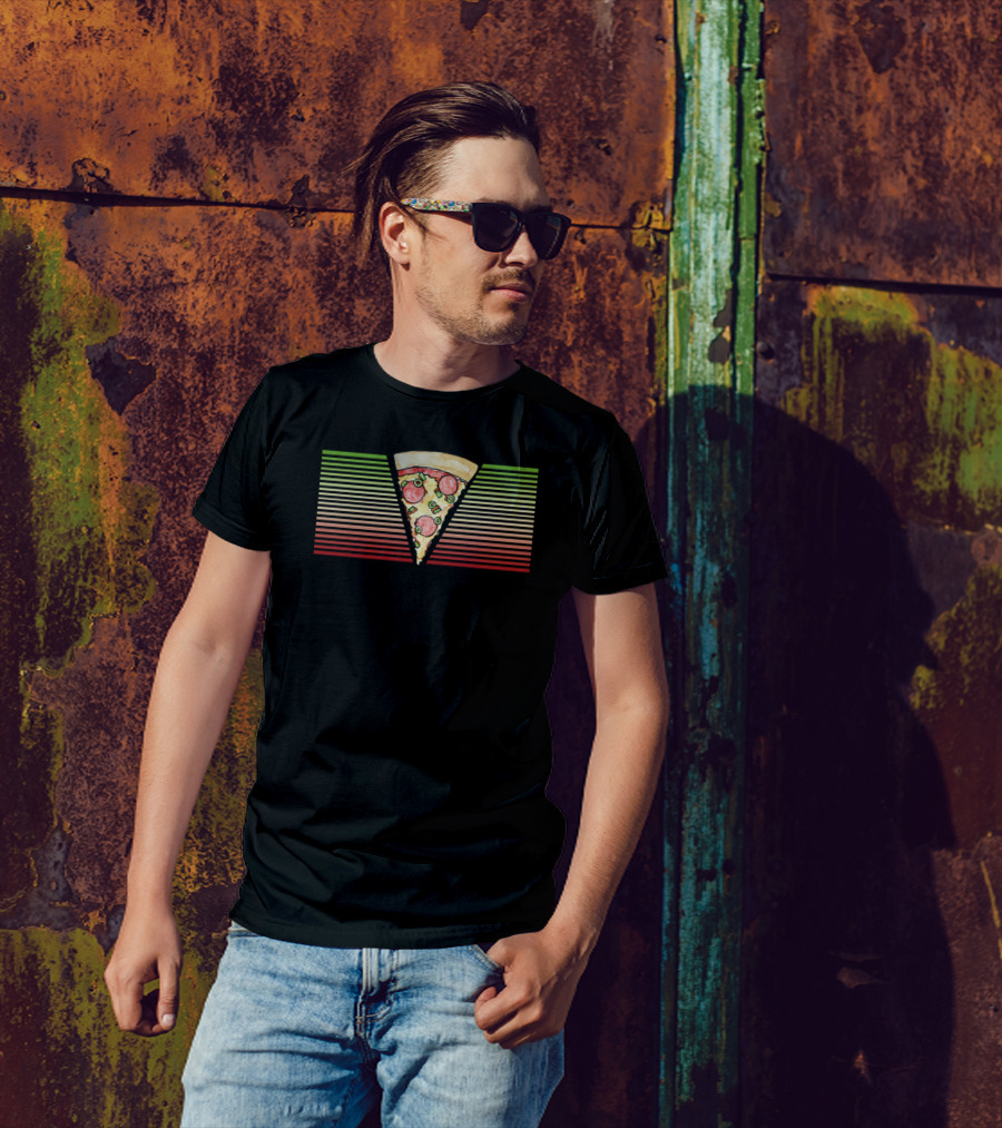80s Retro Pizza Slice Love Stripes T-Shirt
